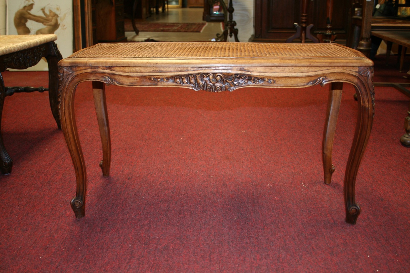 Antique French Louis XV Walnut Bench wi Cane  35.'' x 19'' x 16'' Free Shipping