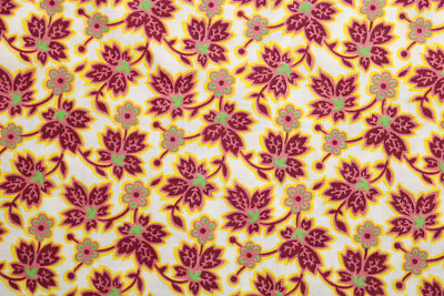 Flower, Leaf Vine Fabric with Yellow Outlines. One Yard x 35'' (factory). RB-207