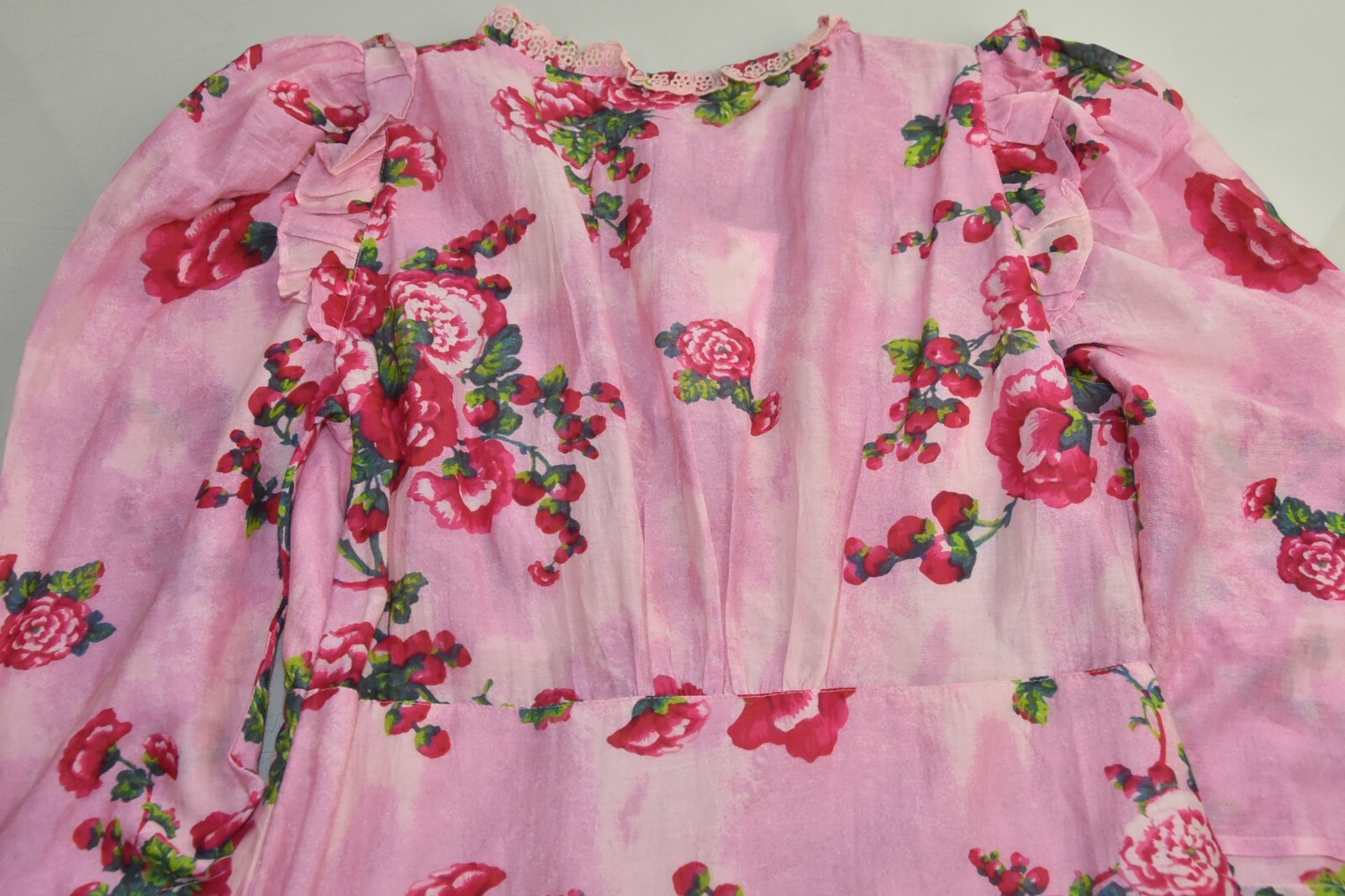 Pre-owned Loveshackfancy $575  Salima Dress Pink Desert Silk Floral Eyelet Embroidery 6 In Pink Green