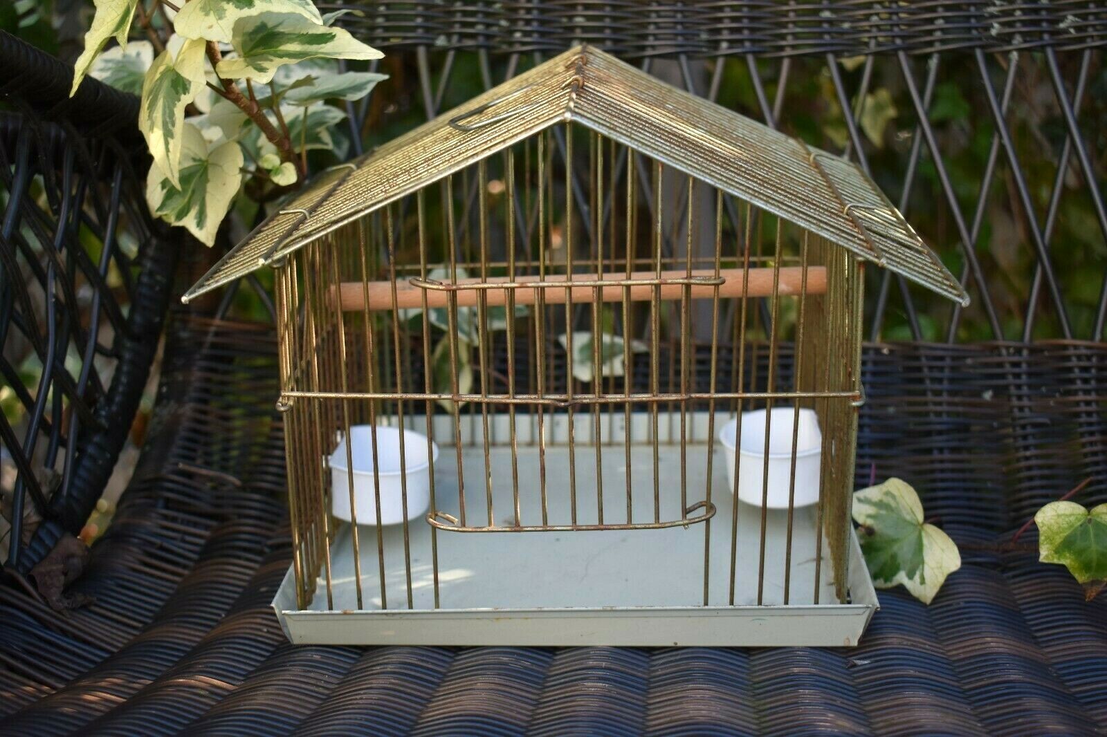 Bird Cage Brass VINTAGE Uniquely SMALL Set-up For Finch Sparrow Hang or Stand