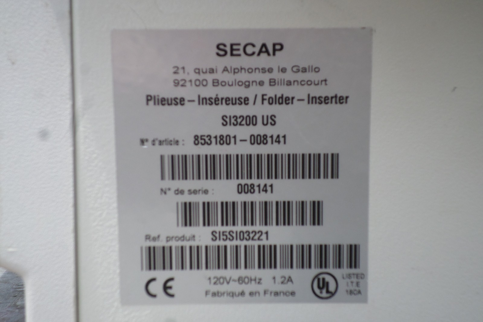 Secap Datatech SI3200 Sorter Inserter Direct Mail Mailing Machine Si 3200