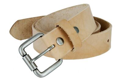 Made in USA* Natural Cowhide Leather One Piece Casual Belt with Roller Buckle