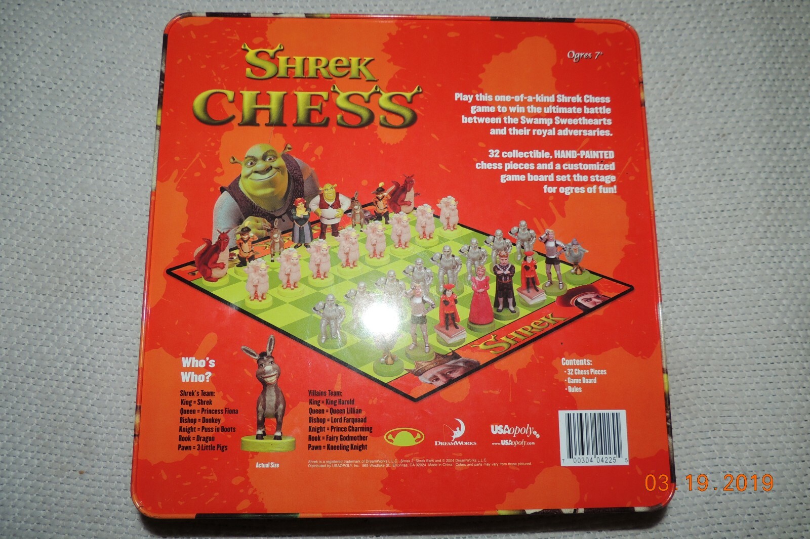SHREK CHESS SET COLLECTOR’S EDITION 2004 TIN BOX NEVER PLAYED! MINT!