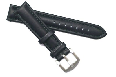 20mm Black Quality Leather Watch Band Silver, Black, Gold Tone Buckle