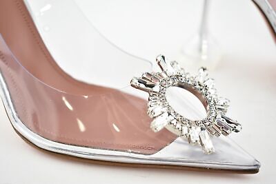 Pre-owned Amina Muaddi 95 Begum Pump Pvc Clear Transparent Glass Crystal Sandal Heel 39