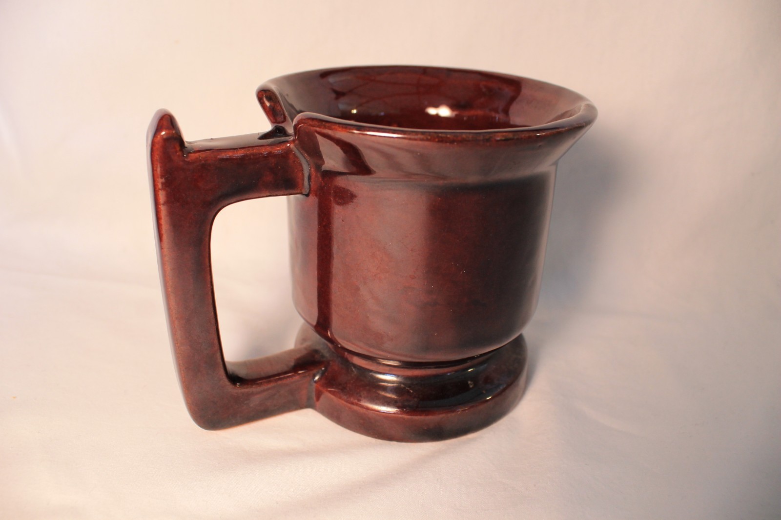 Coffee Cup Mug Brown Glazed Stoneware Pottery Large Square Handle w/ Thumb Notch