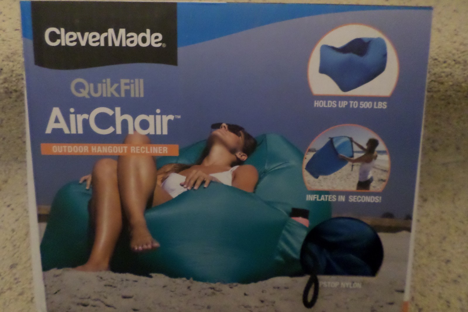 Clevermade Quikfill Air Chair Recliner Outdoor / Hold 500 lbs - Blue