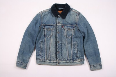 Levis Premium Denim Sherpa Lined Jacket Snaps Blue size S