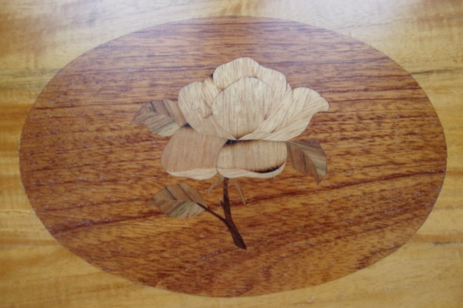 Vintage Marquetry Wood Inlay Frame Tray Floral Single Rose Design