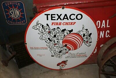 Large Texaco Fire Chief Gasoline Gas Station 30'' Metal Porcelain Sign