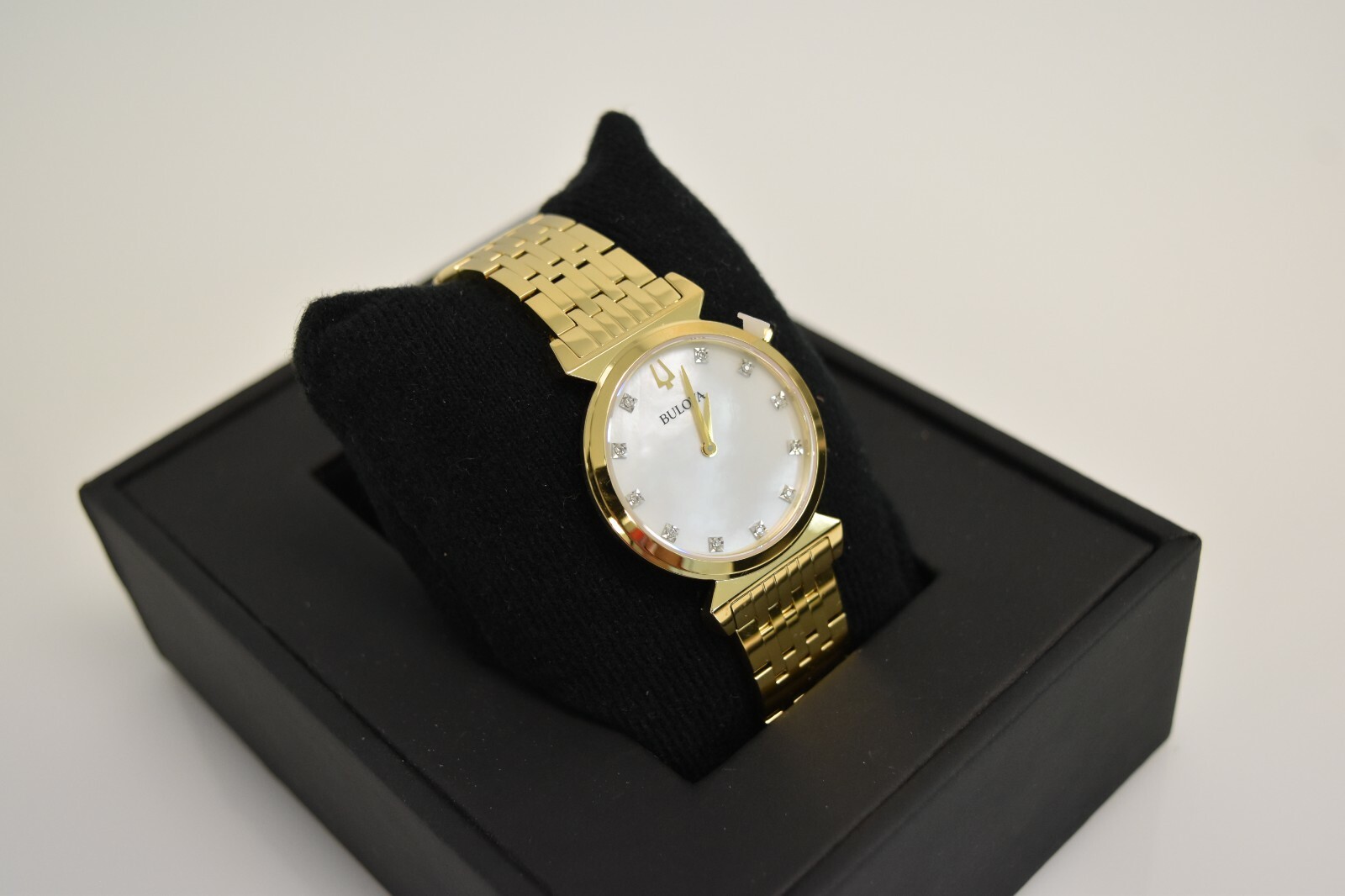 Pre-owned Bulova Slim Regatta Gold Ip Ss White Mop Dial Diamond 97p149 $495 Watch