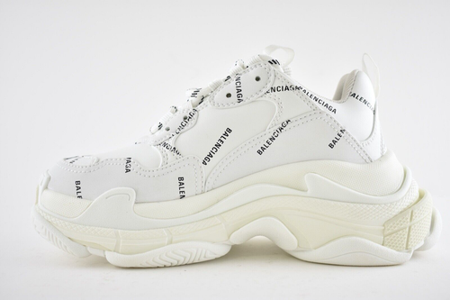 Pre-owned Balenciaga Triple S Sneaker Black White All Over Logo Platform Flat Trainer 42
