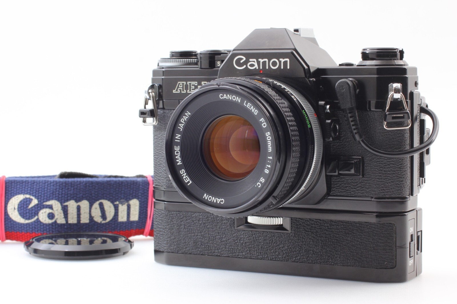 MINT w/ Winder A ] Canon AE-1 Black Film Camera FD 50mm f1.8