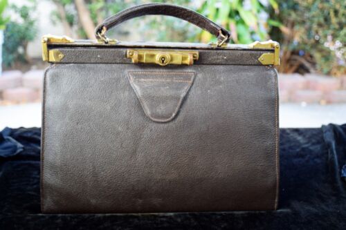 Antique Gladstone 1910 English Leather Bag Handbag purse