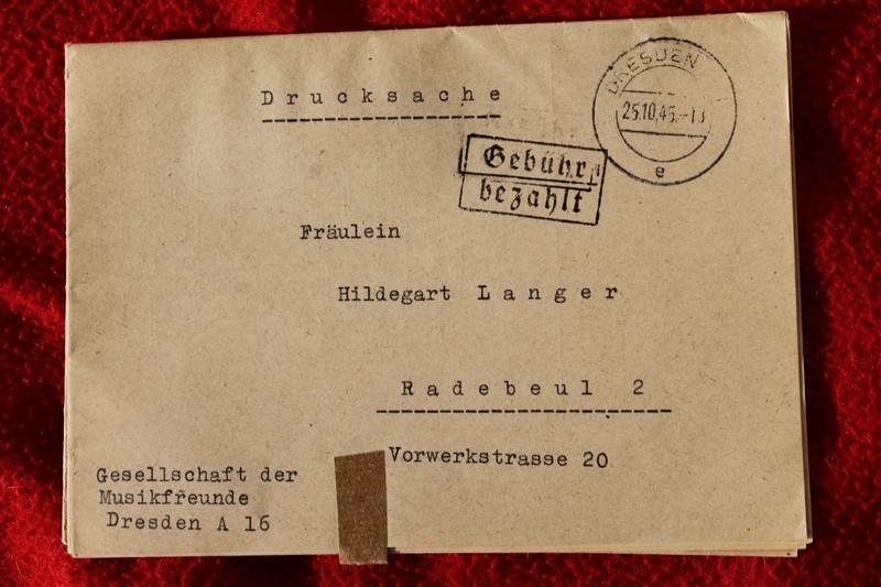 30986 Lettre GebÃ¼Hr Bezahlt 25.10.1945 Dresde Invitation Le Musikfreunde Concert