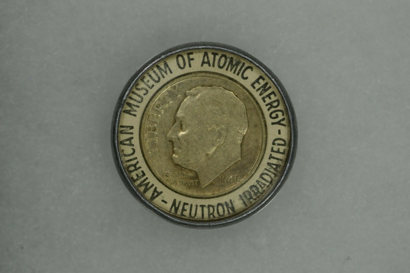 1946 10c Roosevelt Dime Encased Token American Museum of Atomic Energy