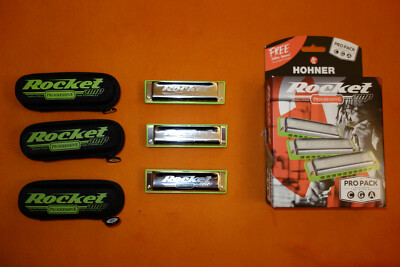 New HOHNER ROCKET AMP 3 HARMONICA SET Key A C G w/GigBags MadeGernany blues rock