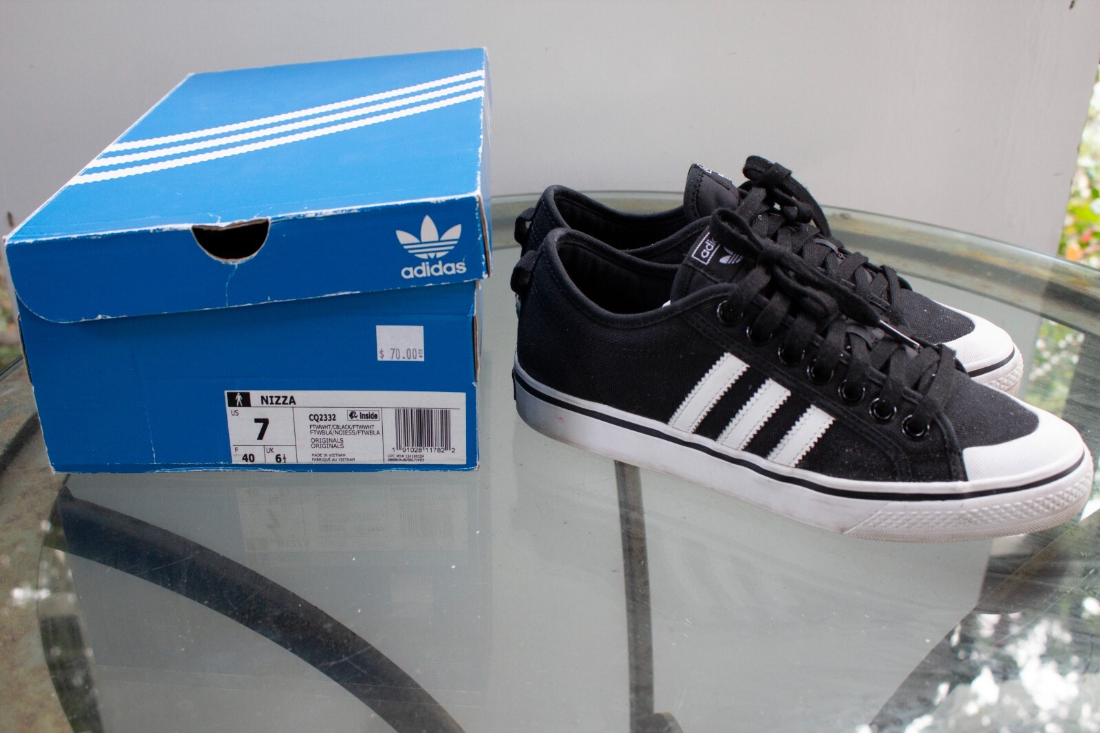ADIDAS CQ2332 NIZZA Mens Black/White Canvas Lifestyle Shoes