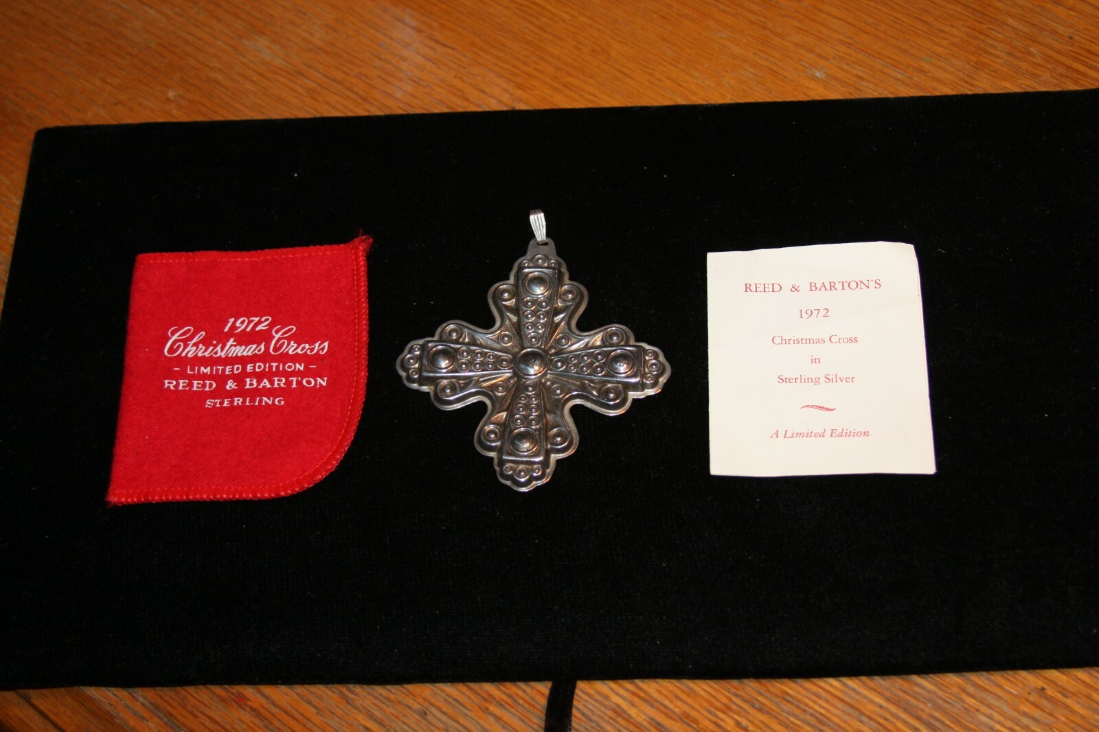 Reed & Barton 1972 Christmas Cross Ornament Sterling Silver - w//papers