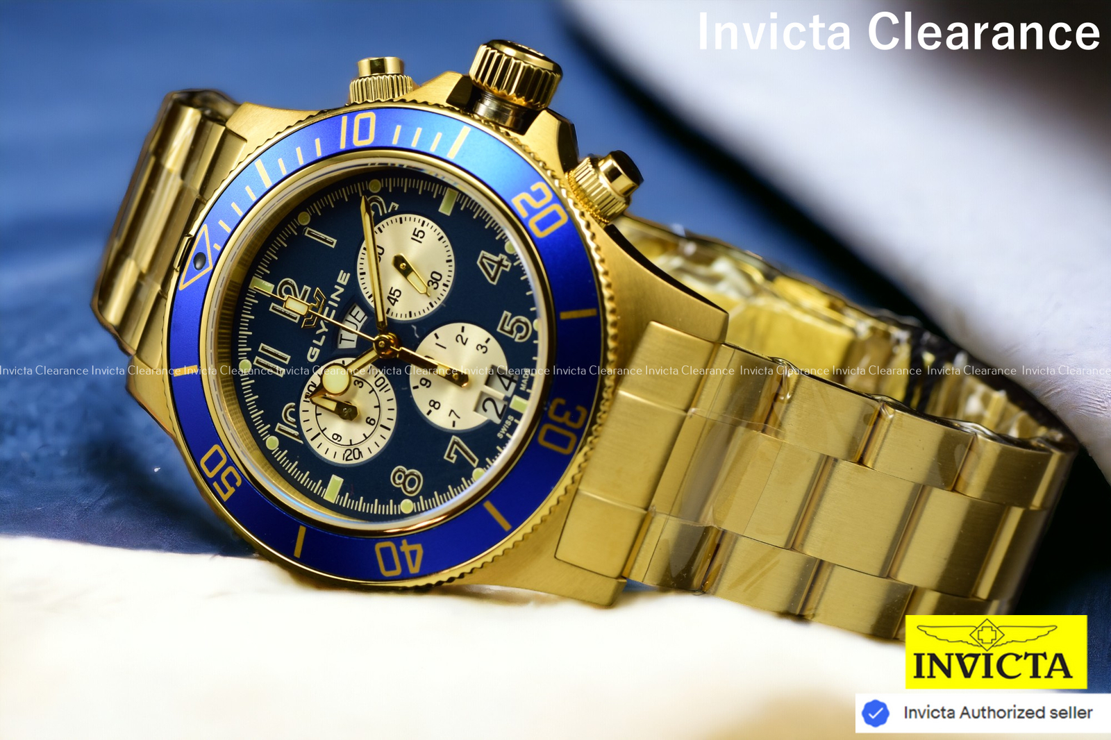 Pre-owned Glycine Combat Blue Dial Chronograph Stainless Steel Gold Bracelet Swiss Watch