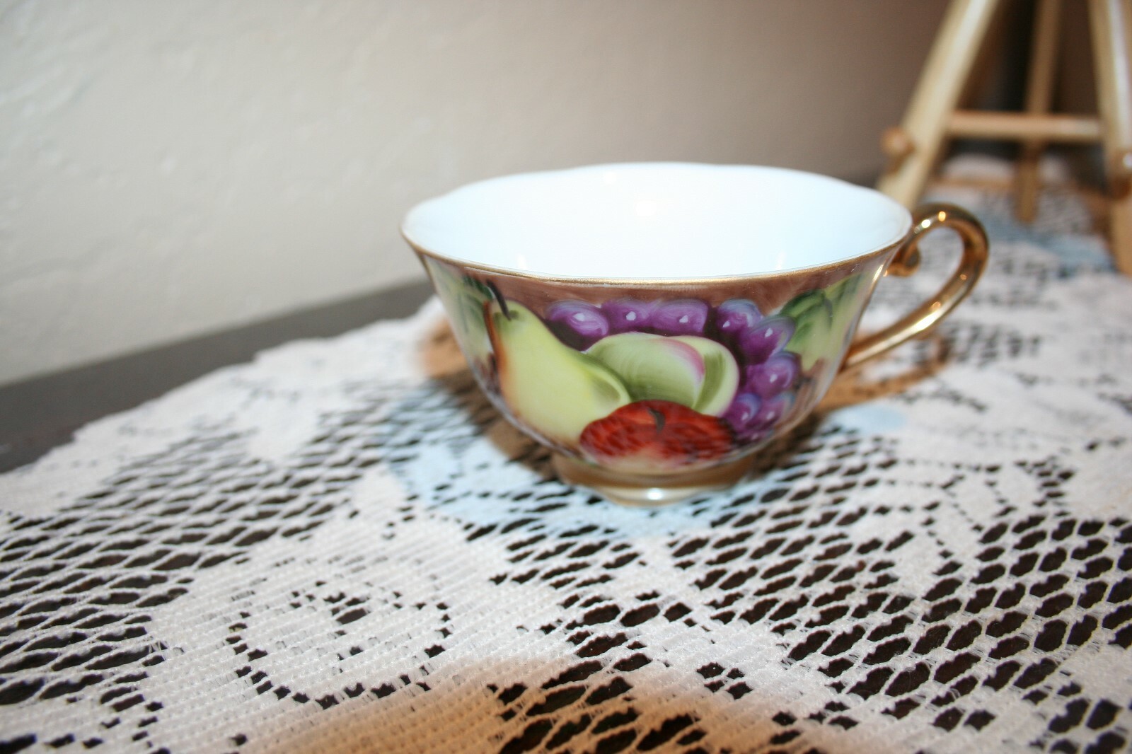 Pretty Vintage Lefton China Orchard Fruit Snack plate set with Cup