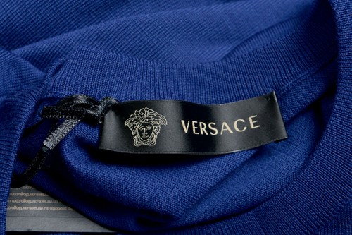 Pre-owned Versace Men's 100% Wool Blue Crewneck Sweater Size L Xl