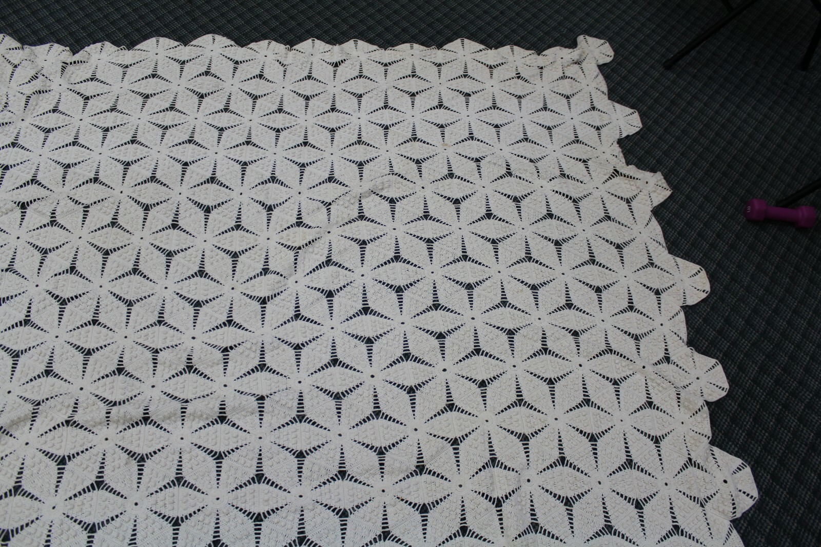 Handmade Crocheted Bed Coverlet 84” x 88”