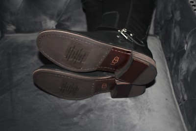 Pre-owned Ugg Gillespie Tall Black Leather 7us $351