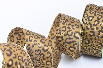 Ribbon Wired Safari Cheetah Wild 15 yards 45 Feet Liston Navidad Black Gold Tan