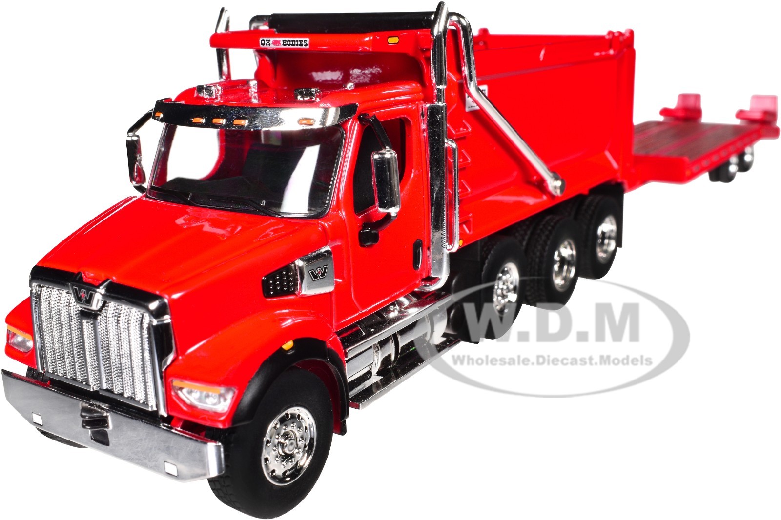 WESTERN STAR 49X W/DUMP BODY & TRAILER VIPER RED 1/64 BY DCP