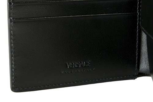 Pre-owned Versace Unisex Multi-color 100% Textured Leather Floral Print Bifold Wallet In Multicolor