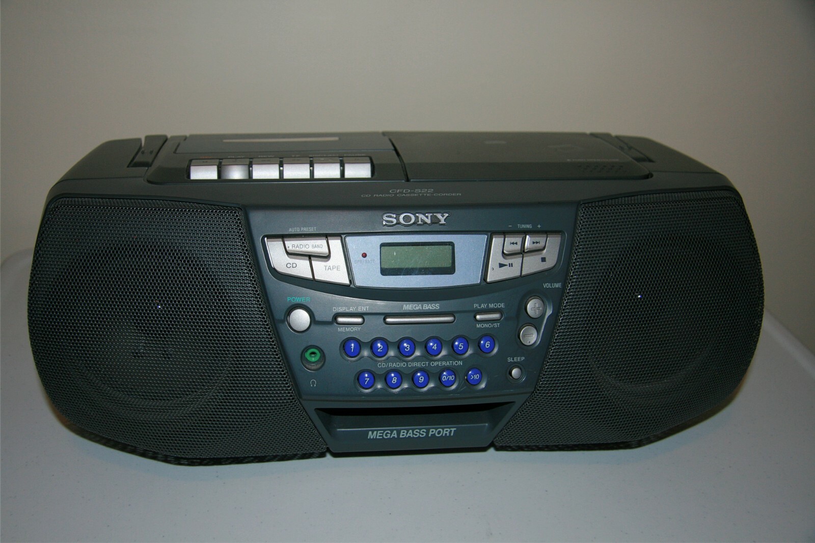 Sony CFD-S22 Mega Bass CD Player AM FM Radio Cassette Boombox Gray Tested +Cable