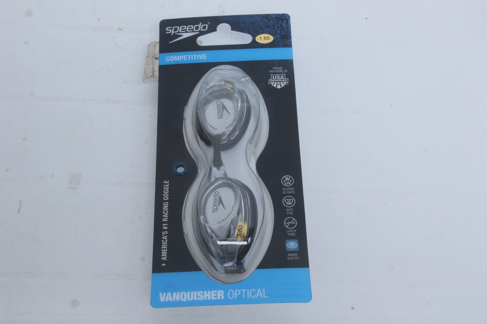 Speedo Unisex-Adult VANQUISHER  OPTICAL Competitive Goggles -1.50 Clear