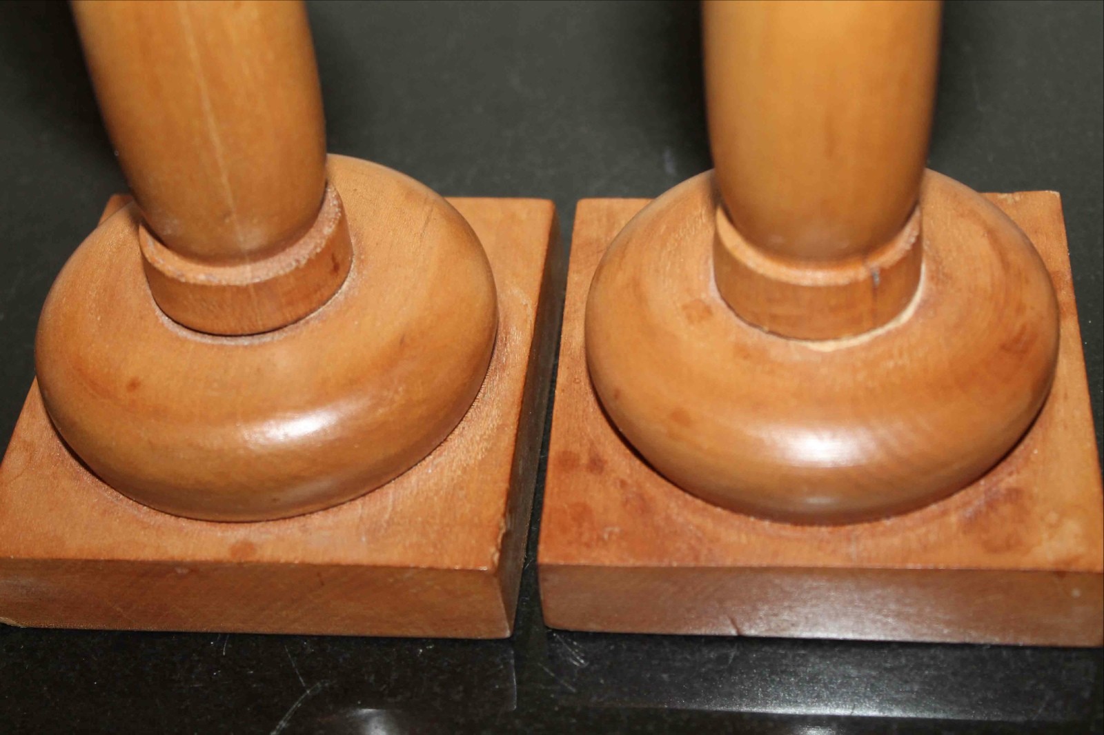 Hand Turned Wood Mid Century Candlesticks, SET OF FOUR