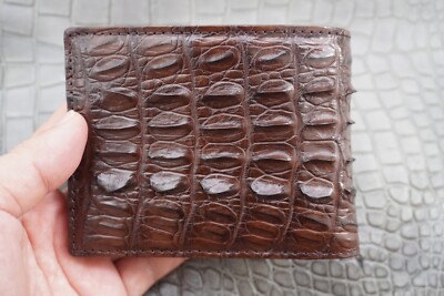 Brown Real Crocodile Hornback Leather Skin Men Bifold Wallet #D61