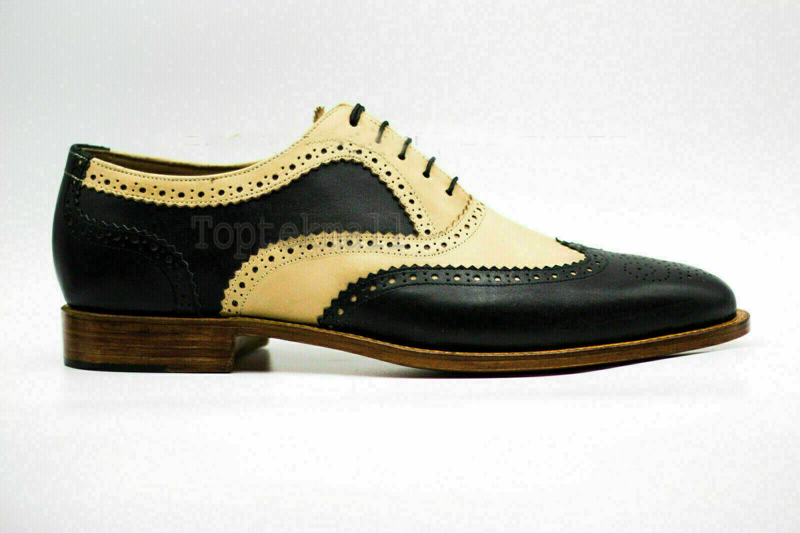 Pre-owned Handmade Men's Leather Two Tone Oxfords Brogue Formal Wingtip Lace Up Shoes-161