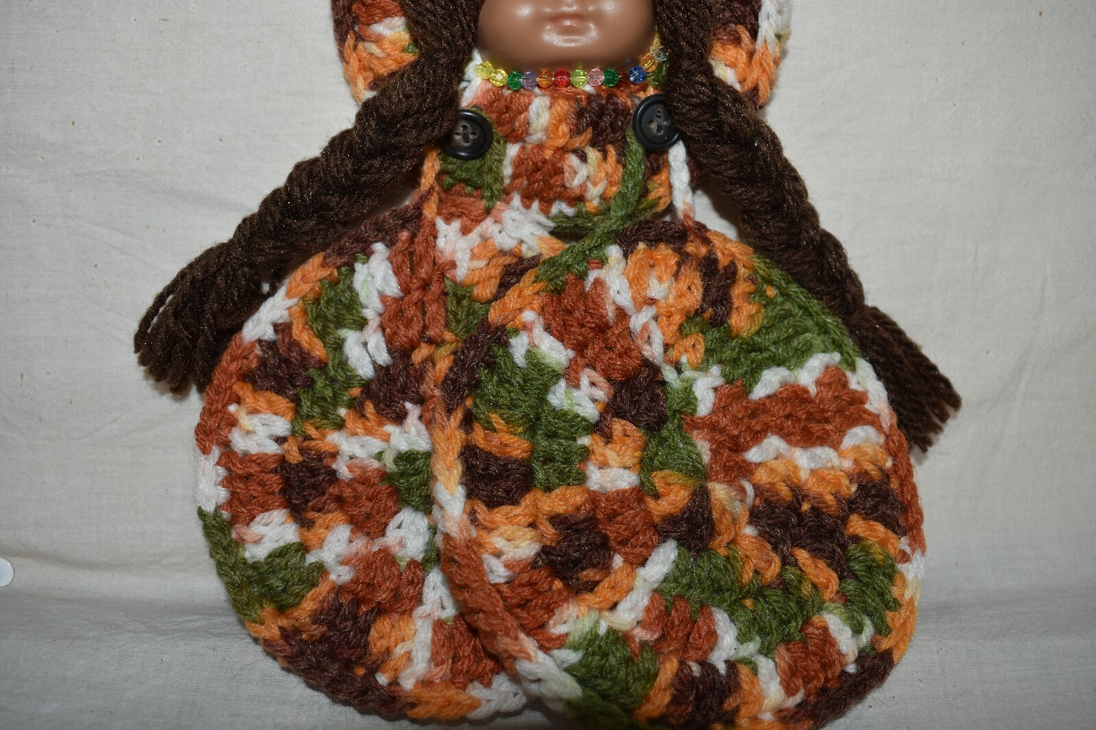 Crocheted Indian Girl Wall Hanger with 2 Removable Pot Holders Hand crafted