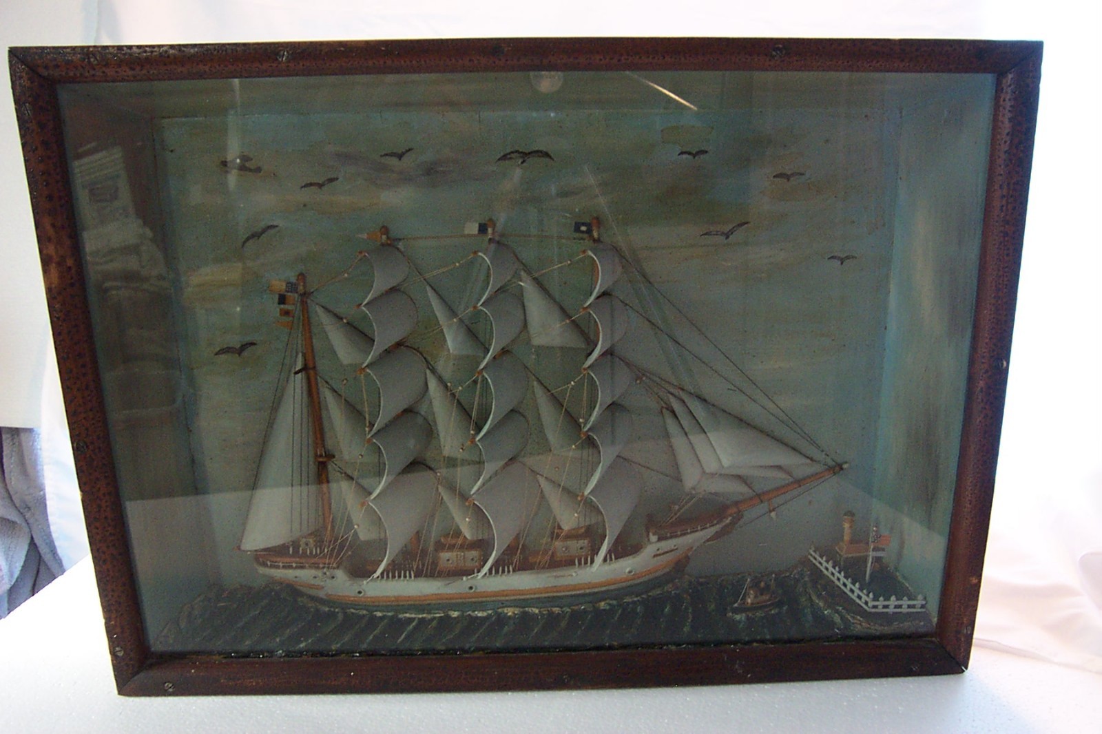 Antique Nautical Diorama COLUMBIA 4-masted Bark Ship Model