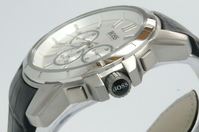 Pre-owned Hugo Boss 1512927 Chronograph Quartz Men's Silver Analog Watch Leather
