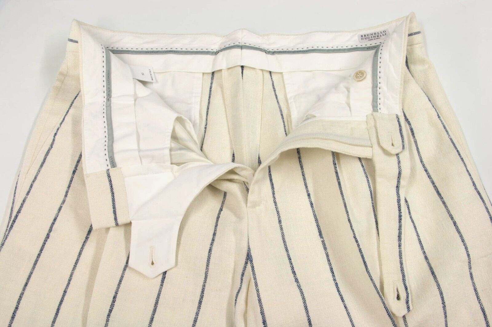 Pre-owned Brunello Cucinelli $7295  Men's Chalk Stripe 2-piece Suit Size 50/ 40us A248 In Beige + Navy Print