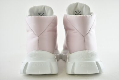 Pre-owned Prada Rush Piuma Nylon Pink White Platform Flat High Top Trainer Sneaker 39