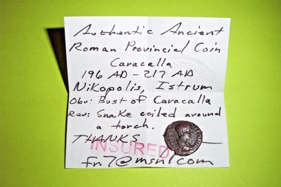 Caracalla 196AD Nikopolis Istrum ancient ROMAN COIN torch snake serpent g-vg old