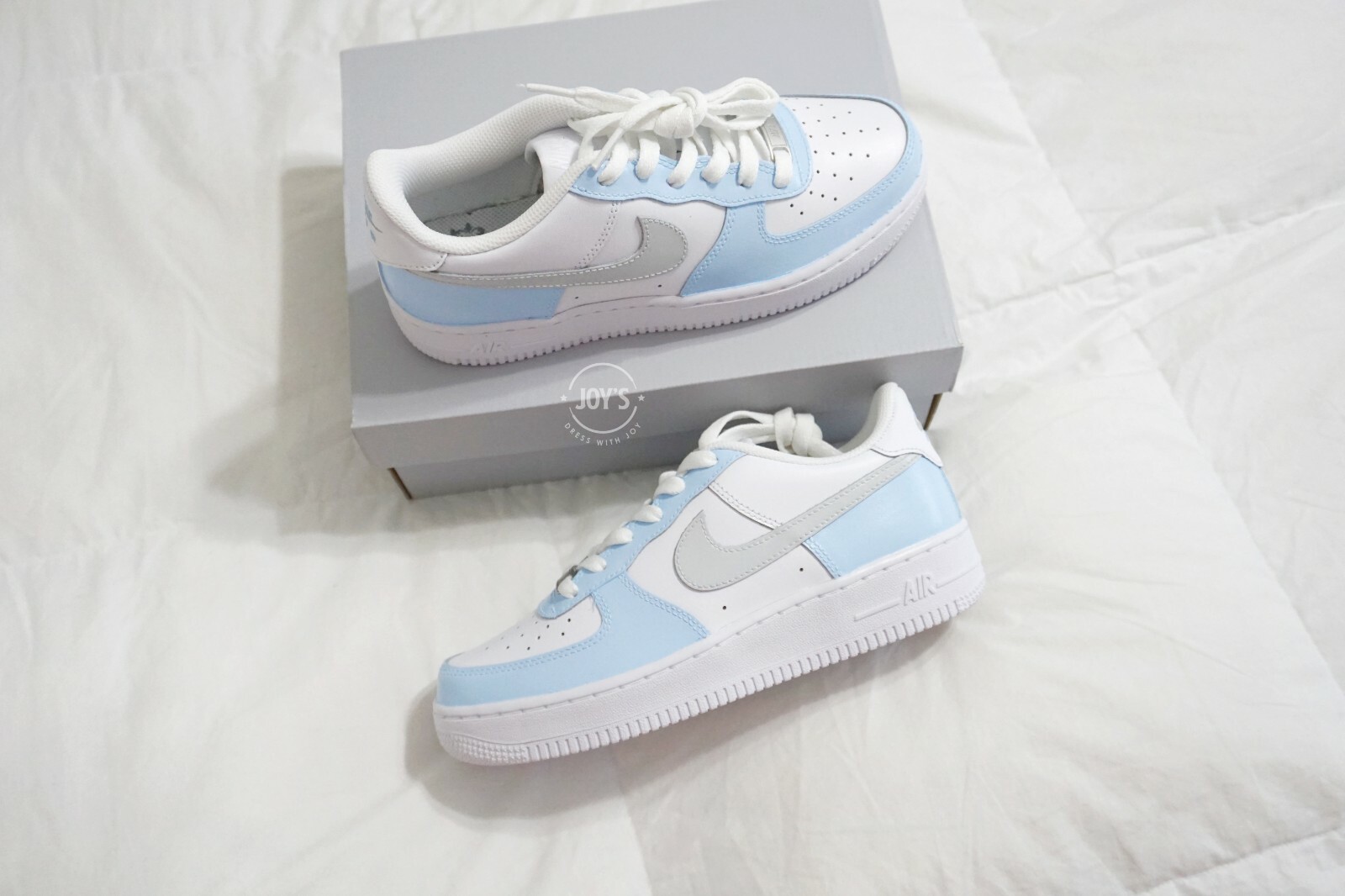 Pre-owned Nike Gray And Blue Custom  Air Force 1 Low Sneakers-brand