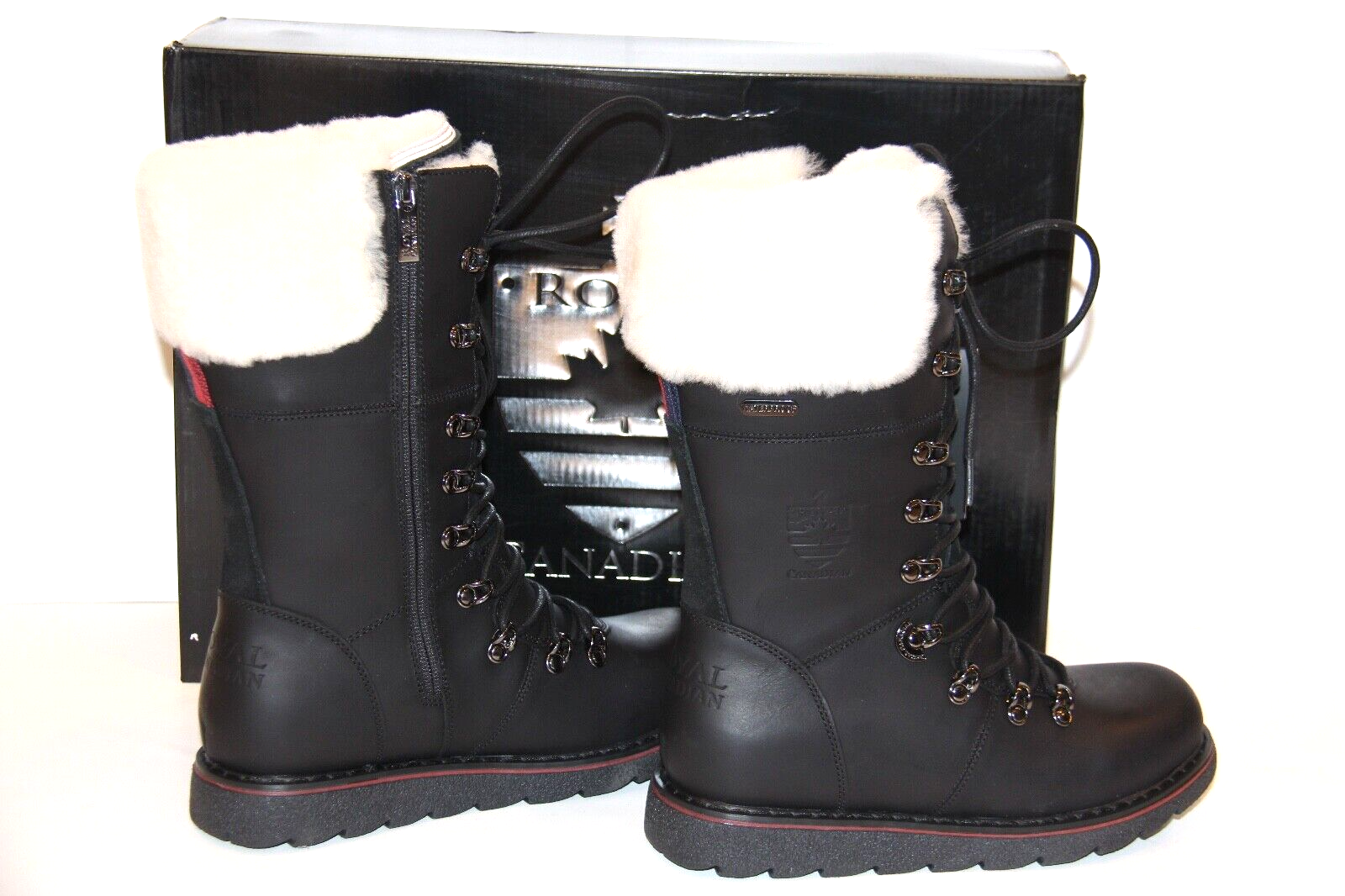 Pre-owned Royal Canadian Castlegar Leather Shearling Cuff Boot Women's Size 7 Black