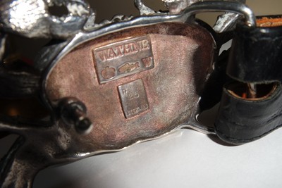 VINTAGE WATHNE BLACK LEATHER BELT  925 SILVER CRAB  BUCKLE SIZE 28