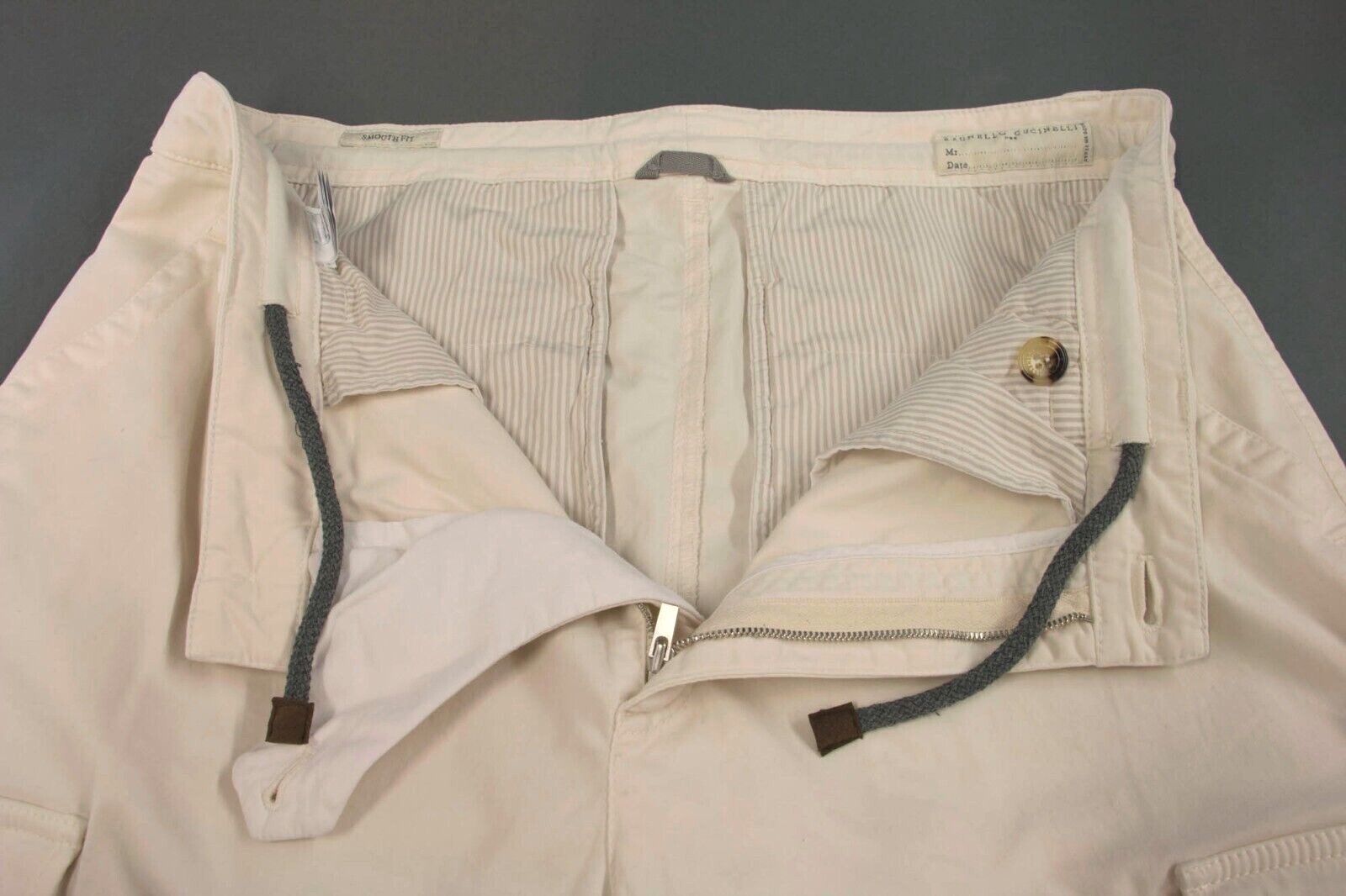Pre-owned Brunello Cucinelli $1295  Men's "smooth Fit" Drawstring Cargo Pants A242 In White