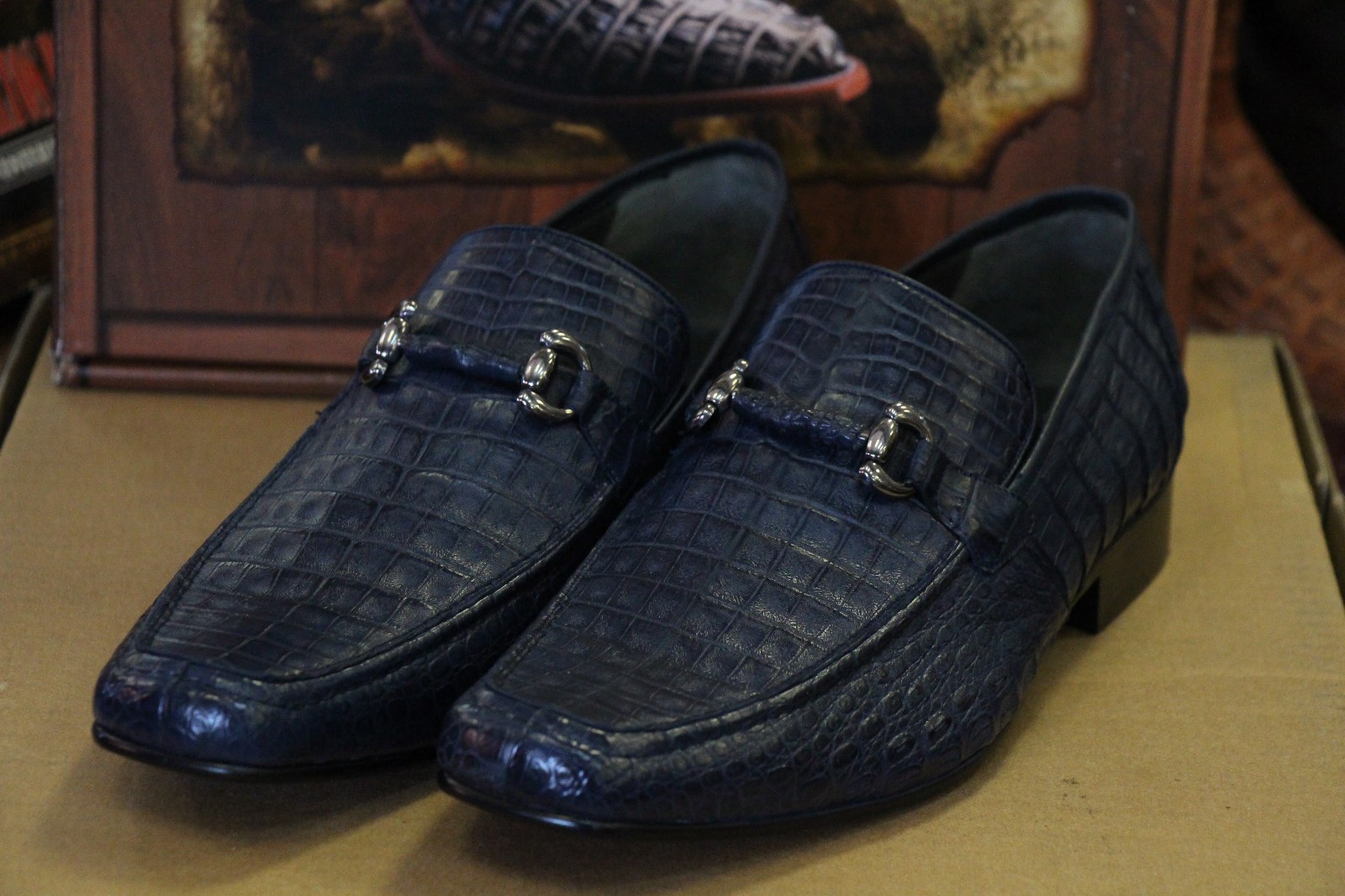 Pre-owned Los Altos Boots Los Altos Genuine Navy Blue Crocodile Loafer Dress Shoe (d) Width