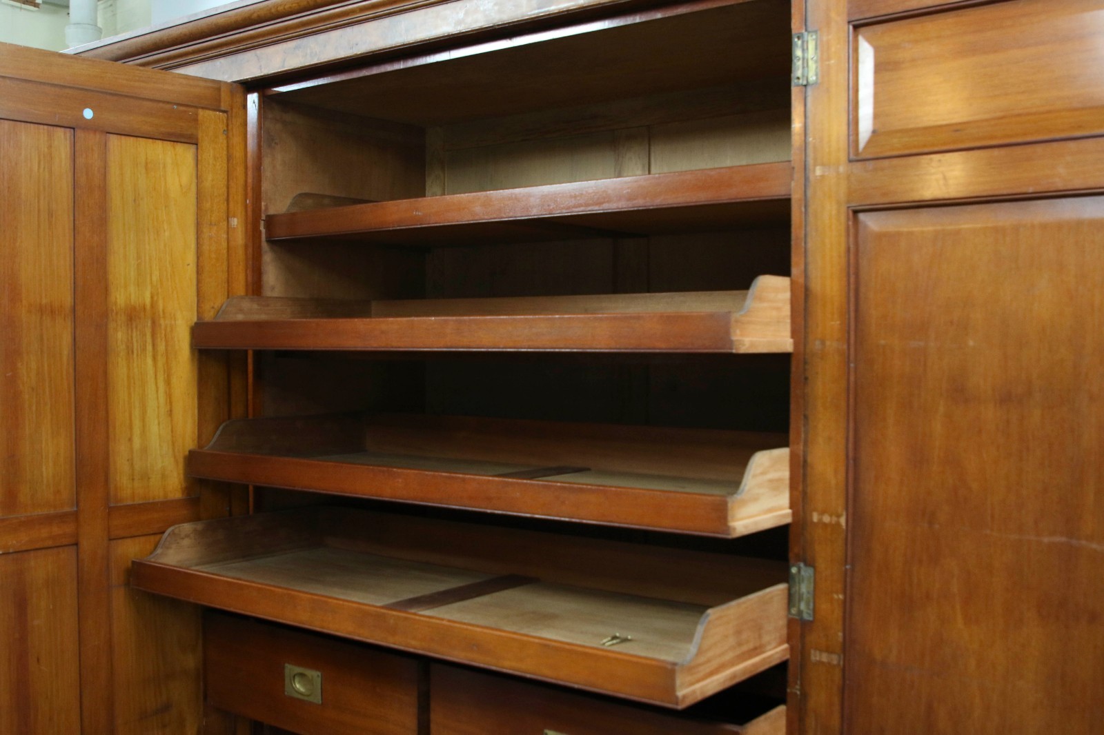 Elegant English Gentleman's Wardrobe  Armoire Closet Magnificent Burled Walnut