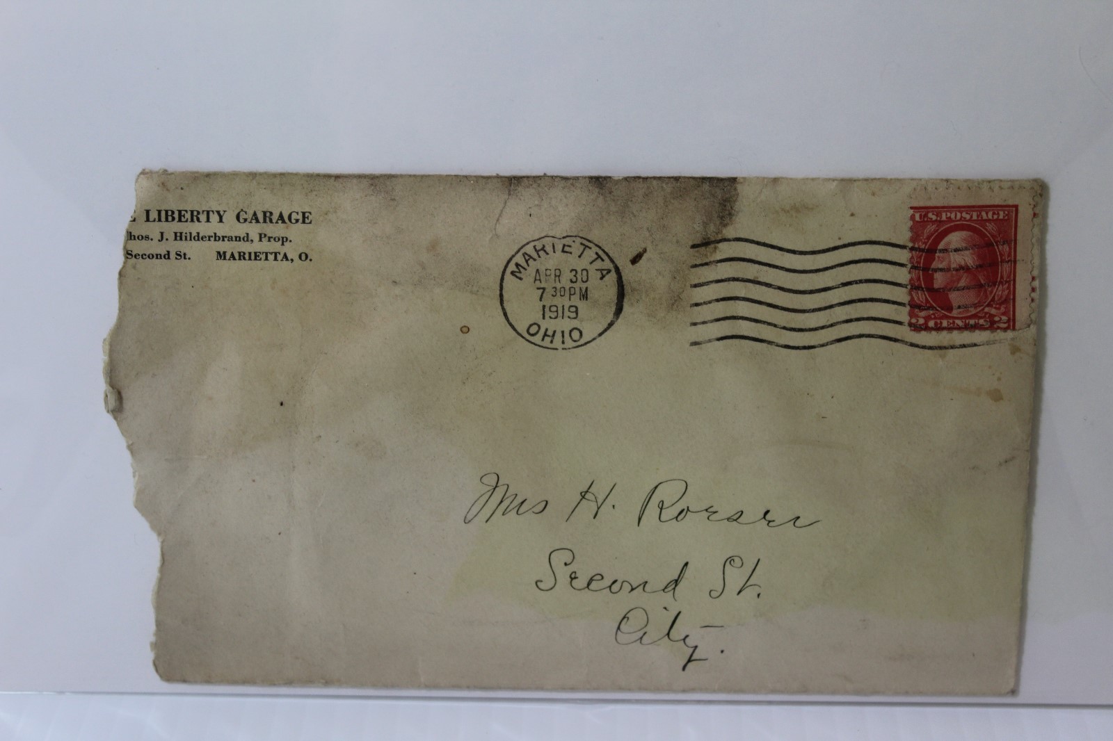 1919 MARIETTA OH OHIO THE LIBERTY GARAGE Letterhead-Receipt AUTO REPAIR