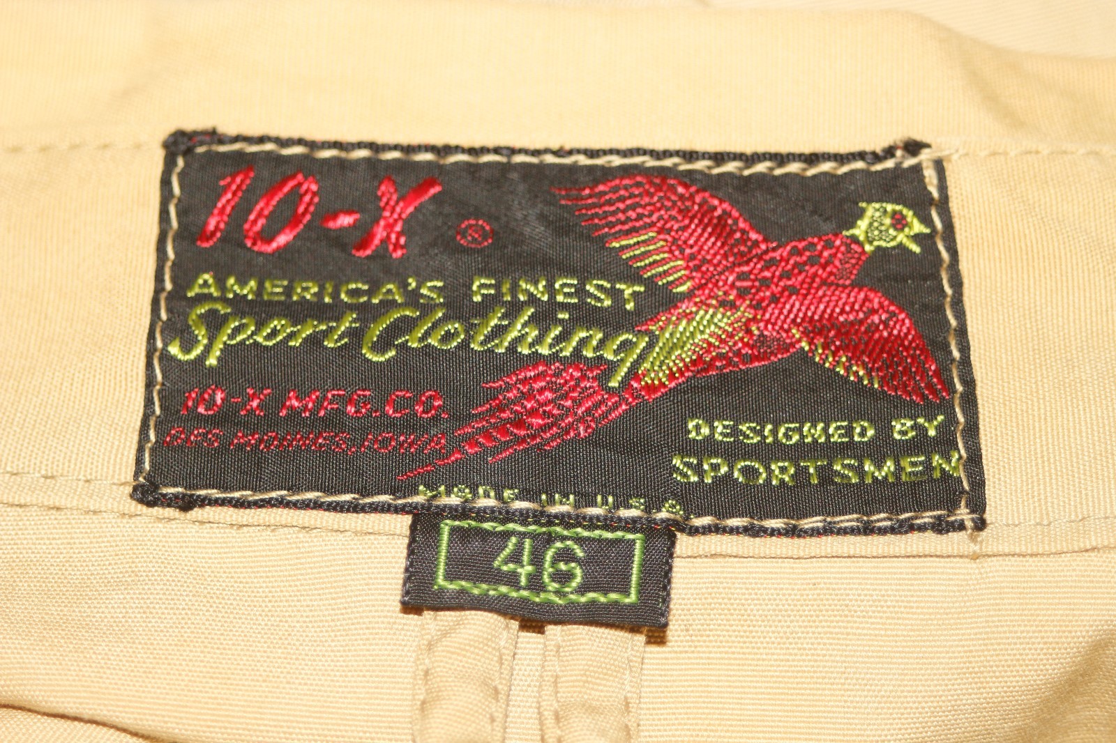 10-X MFC. CO. SPORTSMEN ~ VINTAGE USA Khaki Hunting Jacket w/Nubuck Yoke Sz 46